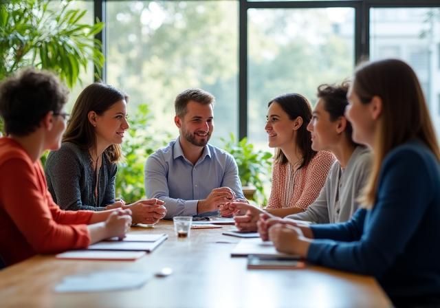 Diverse group of professionals collaborating in a bright Melbourne office